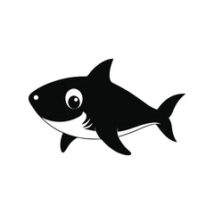 Baby shark silhouette vector illustration. cute marine predator outline, ocean animal icon, kids theme sea creature art