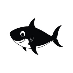Baby shark silhouette vector illustration. cute marine predator outline, ocean animal icon, kids theme sea creature art