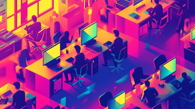 Busy Office Scene in Pop Art Style &ndash; Concept for National Workaholics Day