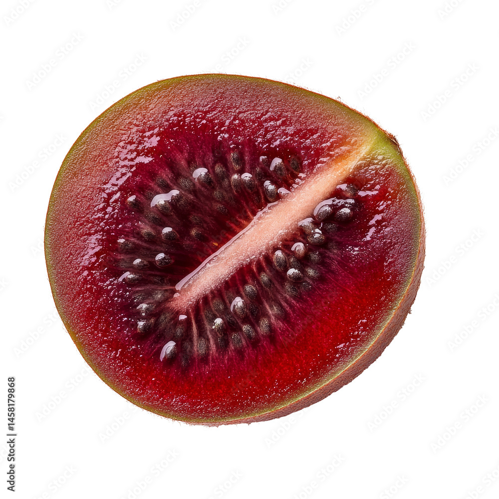 Aufkleber half of a red kiwi fruit on a clean transparent background showcasing its vibrant color and unique i