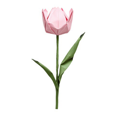 Pink Origami Tulip on Transparent Background, PNG