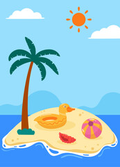 Flat summertime vertical background illustration