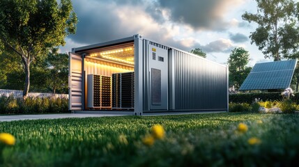 Obraz premium Sustainable energy container in a garden setting