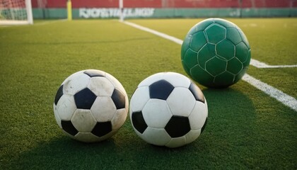 Soccer ball on the white line at stadium
1