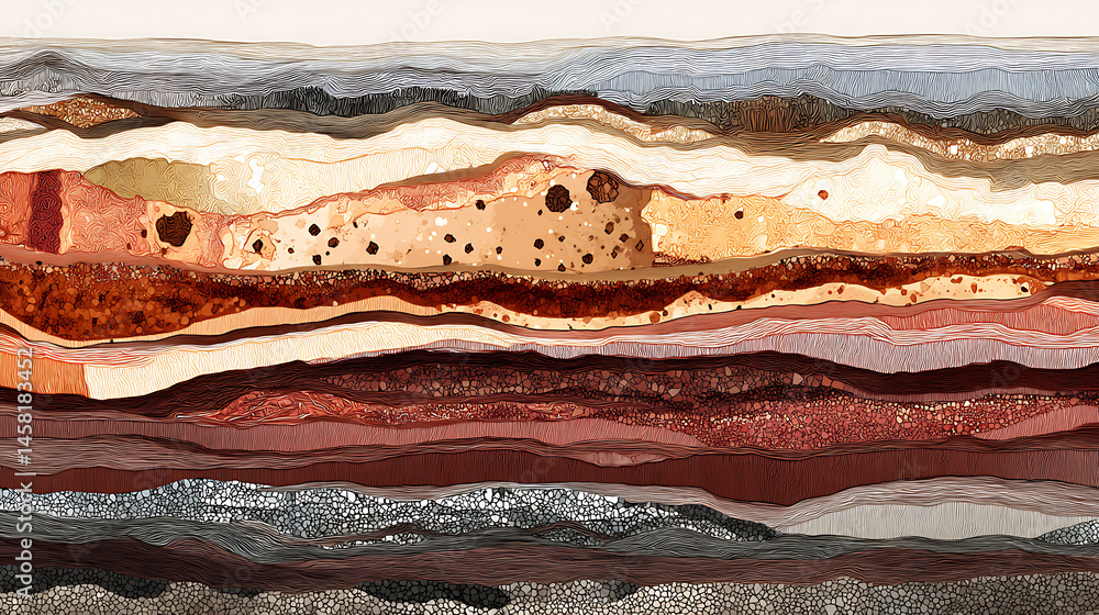 Poster schematic abstract cut geological structure of earth layers with minerals