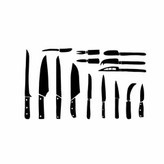 Hand drawing set of kitchen knives