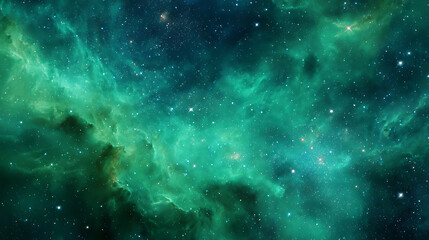 Colorful green space galaxy cloud nebula, stary night cosmos, universe science astronomy, supernova background wallpaper