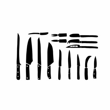 Hand drawing set of kitchen knives