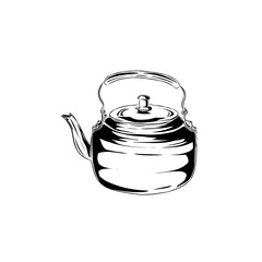 Hand drawing aluminum teapot with white background