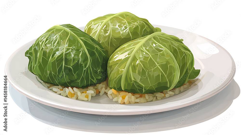 Poster stuffed cabbage with rice on a white table