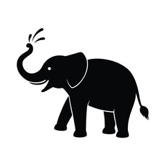 Elephant Spraying Water Curved Trunk Vector Silhouette