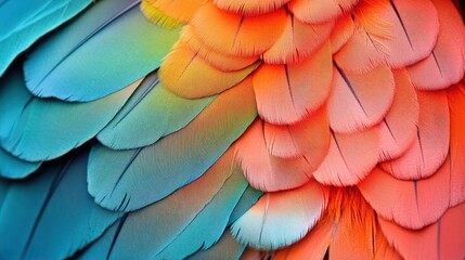 Close-up view of vibrant parrot feather textures and colors.