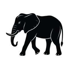 Fototapeta premium Elephant Walking Trunk Raised Vector Silhouette