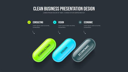 Obraz premium Project Proposal Slide Design Vector Illustration. Consulting Solution Three Step Diagram Presentation Template. Market Introduction 3 Option Infographic Frame Layout.