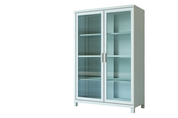 Modern white glass door cabinet with multiple shelves perfect for storage and display clean design sleek on transparent background