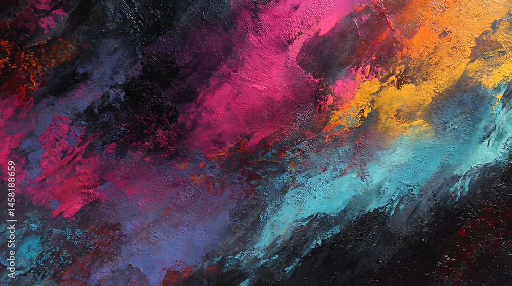 Poster Vibrant neoism style abstract art with dark contrasting colors and dynamic textures