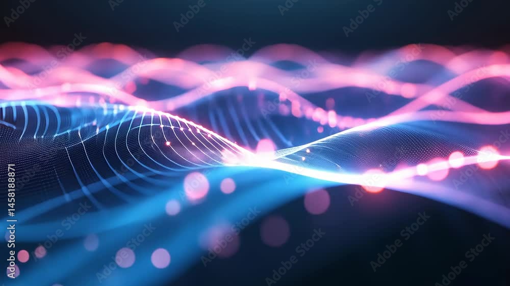 Poster digital waves of light and color mesmerizing motion experience with depth