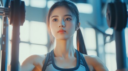Fototapeta premium Young woman working out in a gym