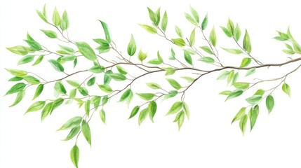 Fototapeta premium Watercolor Painting of a Lush Green Branch with Vibrant Foliage