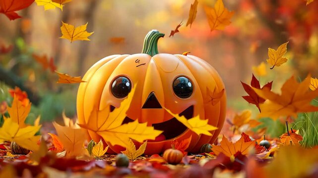 Animated pumpkin character with emotions