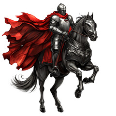 A Cartoon Knight Riding a Horse Isolated on Transparent Background