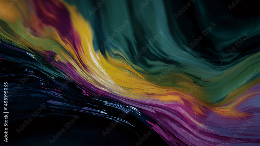 Poster abstraction digital art setting full of the moon of vibrant coloring material and fluid movement.
