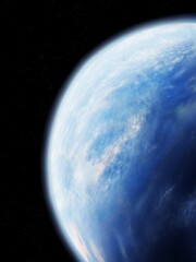 Beautiful view of the Earth from orbit. Clouds in the atmosphere of a blue planet. Cosmic landscape.