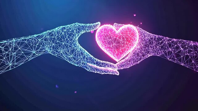 Digital hands creating heart with glowing effect perfect for love and health concepts