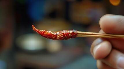 Spicy Chili Pepper on a Stick: A Close-Up Culinary Delight