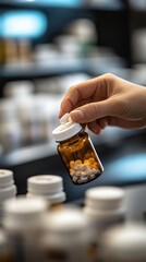 Hand holding a small brown medicine bottle