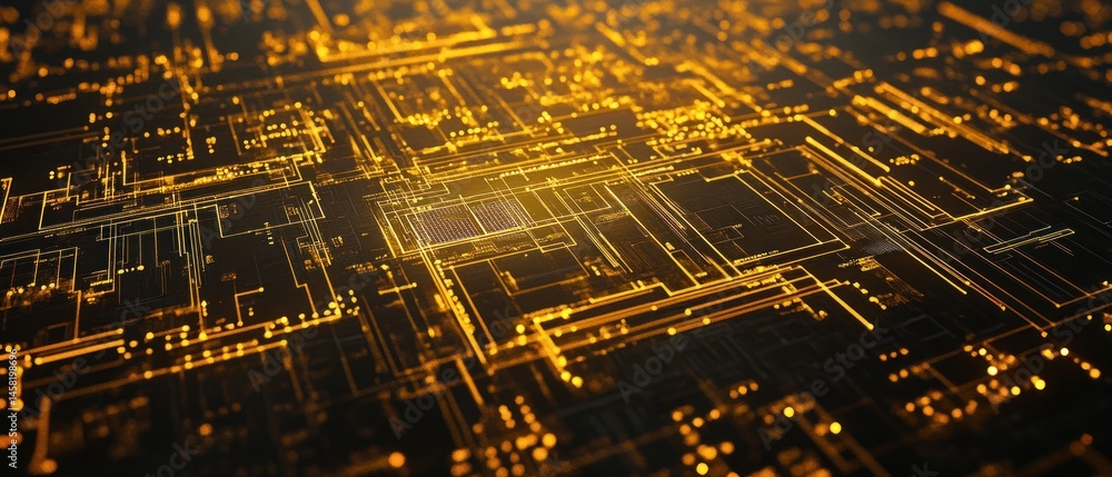 Poster abstract digital circuitry network glowing orange lines and nodes technology background