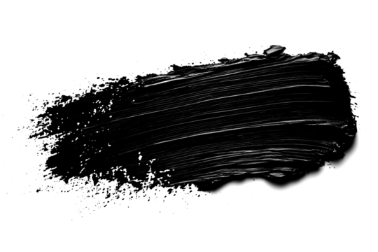 Top view of a black linear gradient brush stroke isolated on a white transparent background.