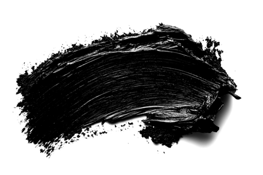 Top view of a black overlapping brush stroke isolated on a white transparent background