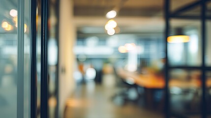 Dynamic business meeting in modern office space blurred background professional environment