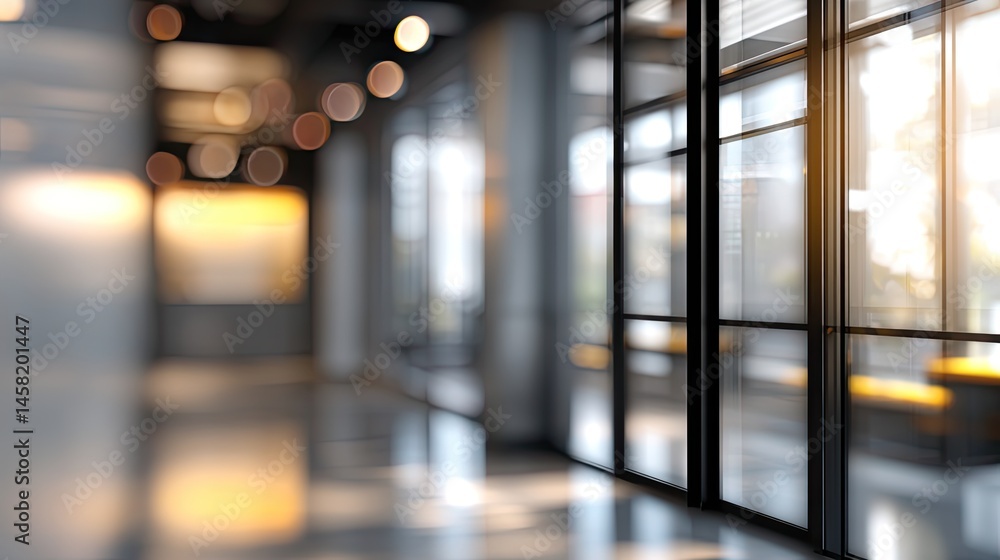 Poster dynamic office space experience blurred background with modern design elements