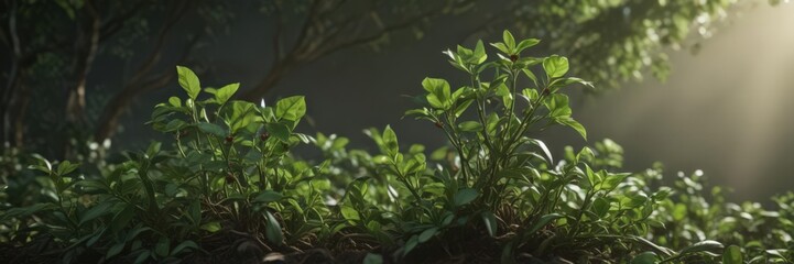 Obraz premium New coffee plant life bursts forth, rich green foliage surrounds tender shoots , coffee bean plant, vibrant