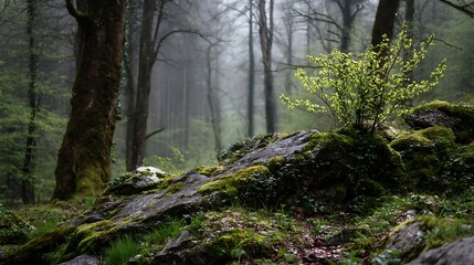 Fototapeta premium Misty Forest Rocks