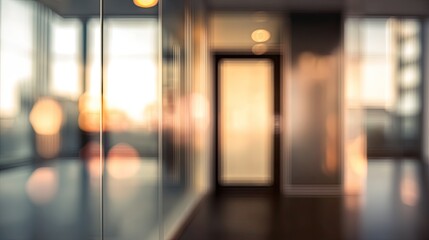 Blurred office interior with a door modern workspace soft lighting professional atmosphere