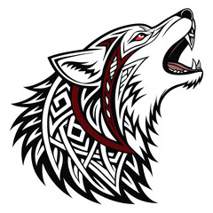 Howling Wolf Head in Tribal Style