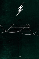 Electric Grid Blackout and Power Outage, pylon and lightning bolt