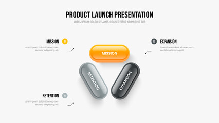 Visual Report Slide Layout Vector Illustration. Digital Analysis 3 Element Infographic Frame Design. Market Overview Three Option Diagram Presentation Template.
