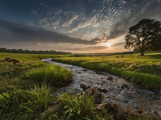 sunset over the river