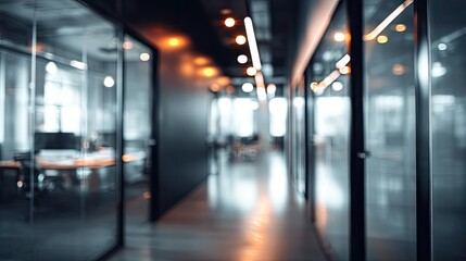 Dynamic workspace collaboration modern office blurred interior visuals contemporary setting wide angle view