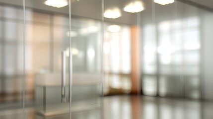 Blurred office interior background with a door modern workspace professional environment focused view