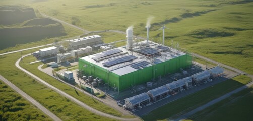 Isometric view of a green hydrogen power plant fueled by solar energy ,  energy,  solar power