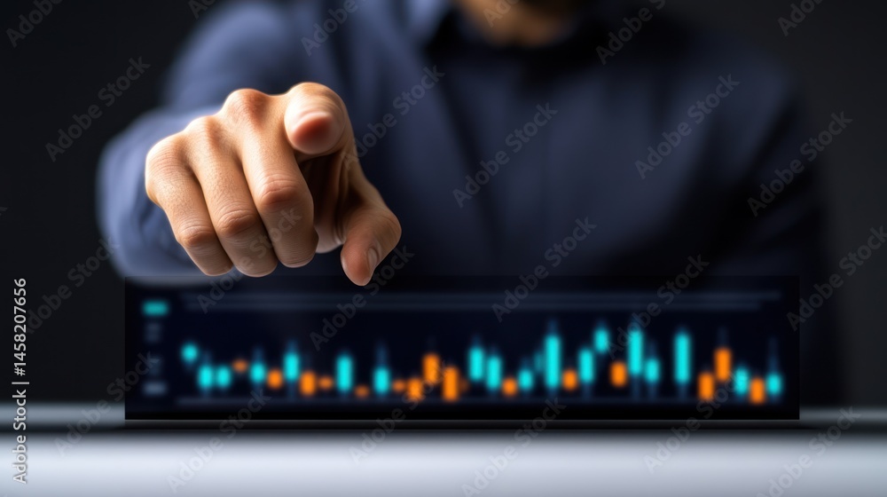 Aufkleber a businessman points at a digital screen displaying colorful data graphs, symbolizing analysis and d