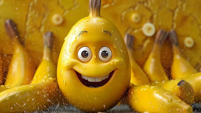 Cartoon yellow fruit with a smiling face