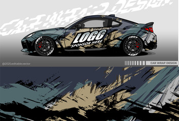 Car wrap design vector with retro colour. Abstract decal livery. Sticker vinyl body car. Suitable for racing, drift, rally or daily use  © Gayuhdesu