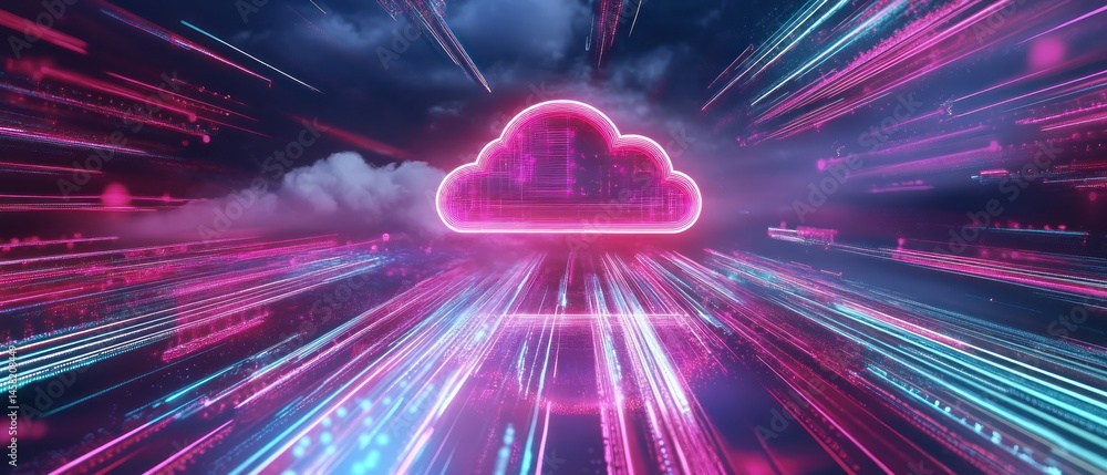 Aufkleber glowing cloud data network abstract technology concept