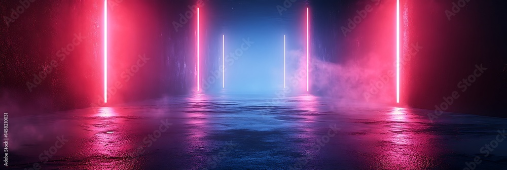Poster neon light abstraction: a mesmerizing abstract composition of neon lights bathed in vibrant hues of 